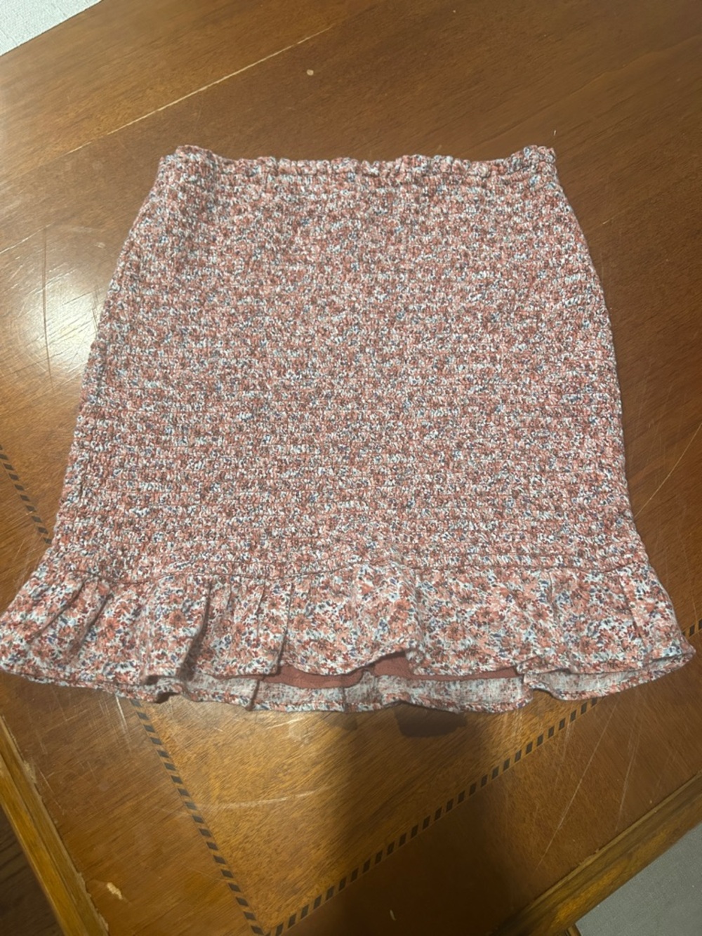 Floral Smocked Ruffle Hem Skirt - Pink